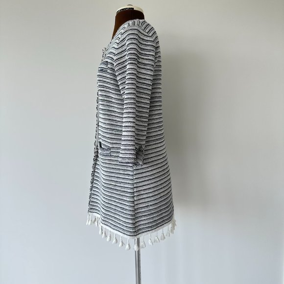 Cotton/Wool Striped Cardi with Tassel Trim - Picture 4 of 8